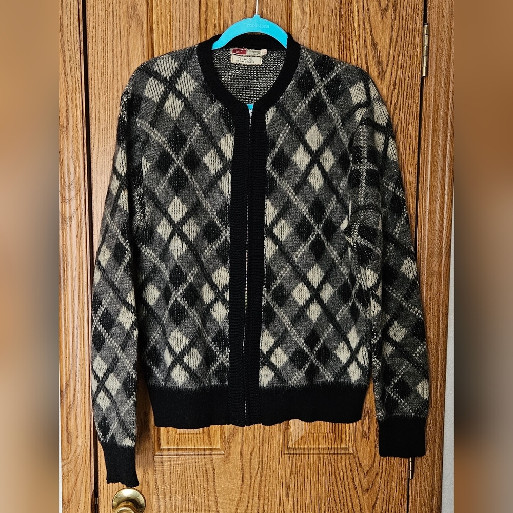 Vintage 1960's Original Styles Wool/Mohair Zip Cardigan size XL